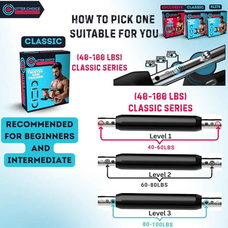 UTTER CHOICE Gorilla Bar Twister Arm Trainer for Men, Adjustable 30-120 lbs Chest Exerciser , Portable Arm & Chest Workout Equipment for Men and Women with Anti Slip Handle and Carry Bag - Image 2